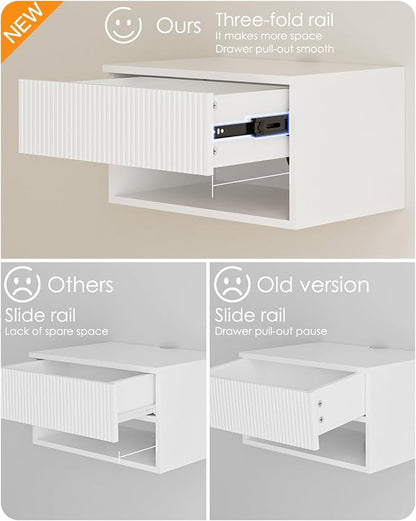 Modern Small Nightstand with Drawer, Floating Shelves - Image 5