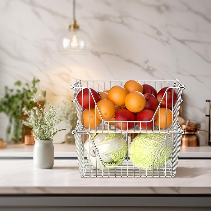 Slideep 14" Large Stackable Storage Baskets, Cabinet Organizer Sturdy Metal - Image 6