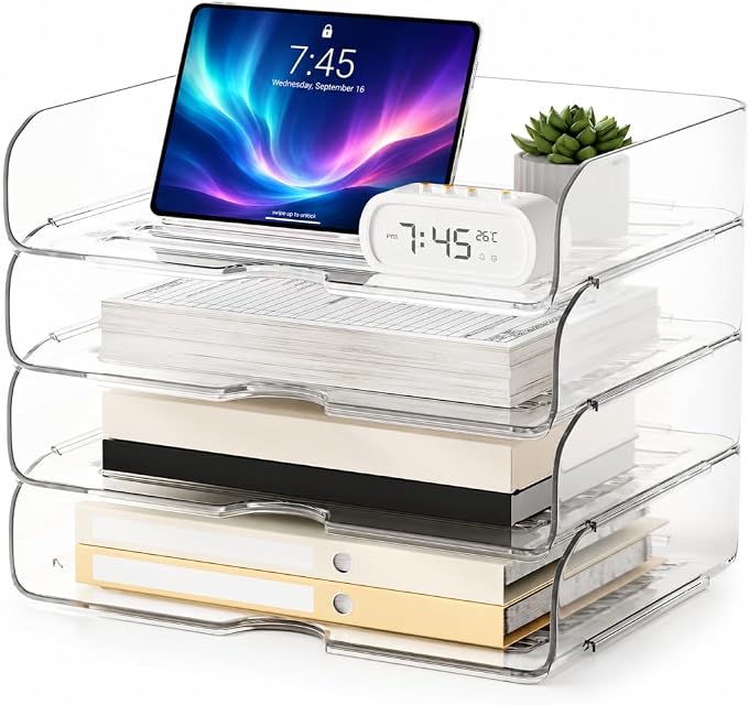 4-Tier Large-Capacity Paper Organizer, Transparent & Easy Access, Desk File by NUOGIC