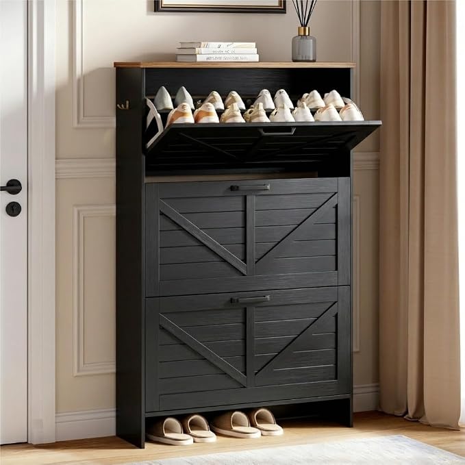 Nicetree Shoe Cabinet for Entryway, 3 Flip Drawers Shoe Storage Cabinet by Nicetree