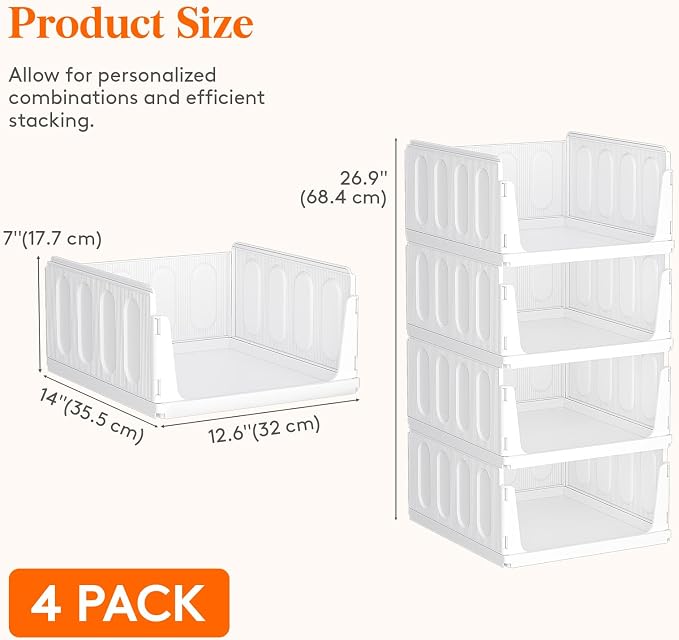 Lifewit 4 Pack Stackable Closet Organizers and Storage Basket - Image 2