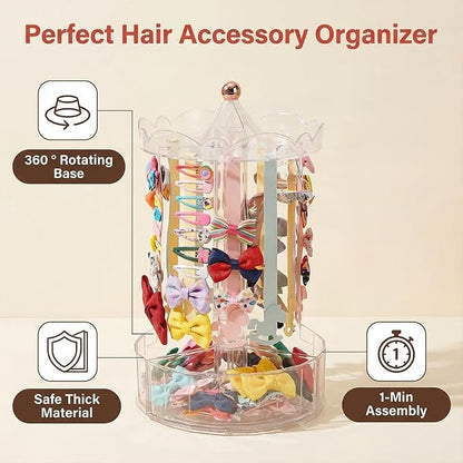 Clear Acrylic Hair Bow Holder, 360 Rotating, 3 Drawers | Clear acrylic - Image 2