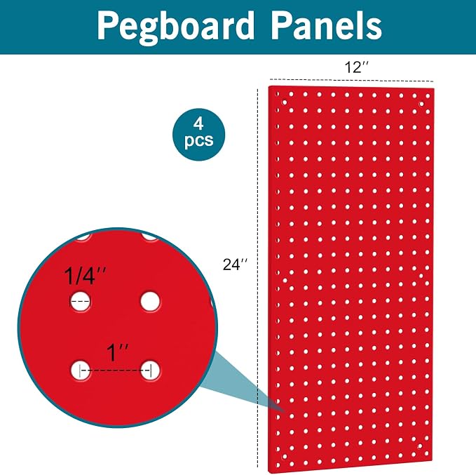 Peg Board, Pegboard Rack Garage Storage Steel Horizontal Peg Board Pack - Image 3