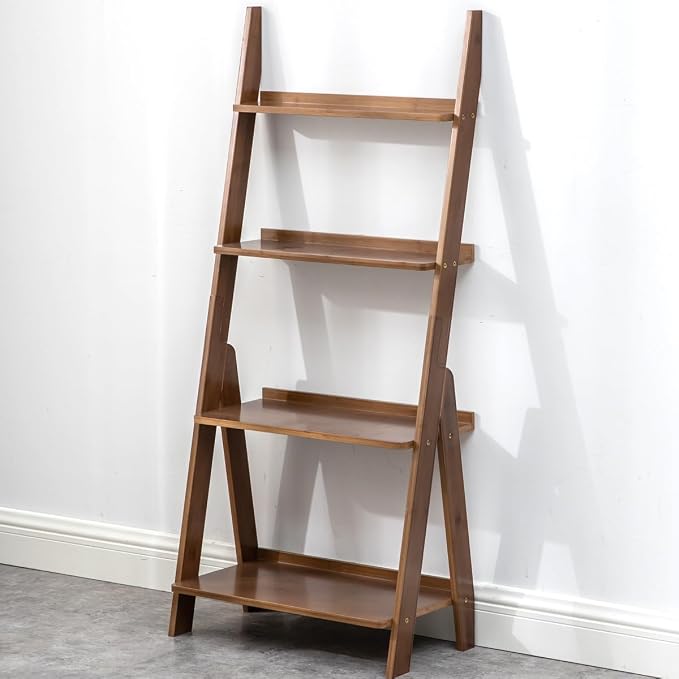 Maydear Bamboo Ladder Shelf Bookcase, 4-Tier Leaning Bookshelf Free Standing - Image 7