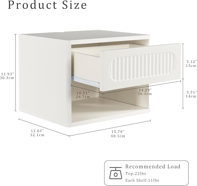 Floating Nightstands with Drawer Set of 2, Modern Wall Mounted Bedside Tables - Image 2