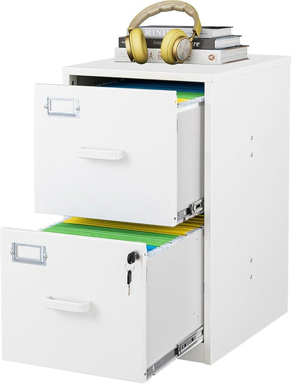 2 Drawers File Cabinet White Metal Vertical Filing Cabinets Metal Lockable by Fesbos