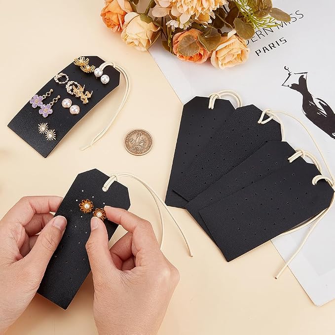 OLYCRAFT 7pcs Portable Leather Earring Holders 4.3x2 Inch Black Leather Earring - Image 3
