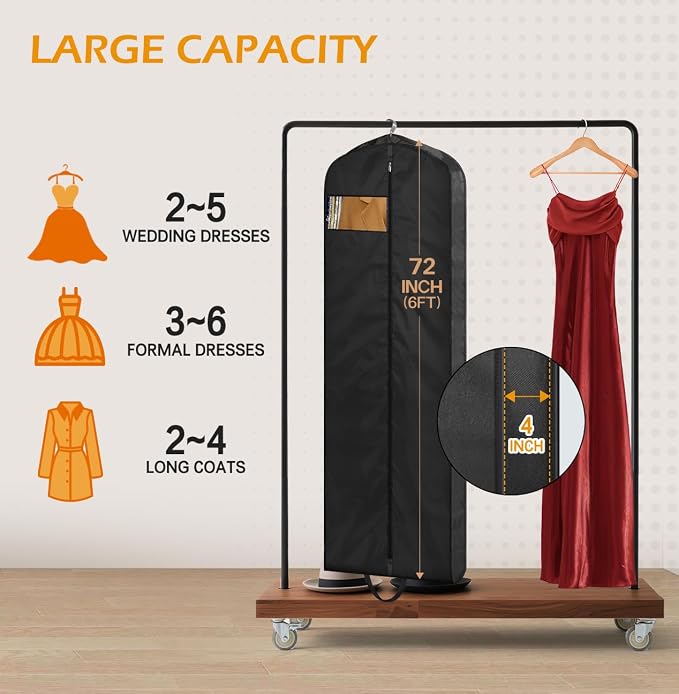 MISSLO 72" Wedding Dress Garment Bag Waterproof Garment Bags - Image 4