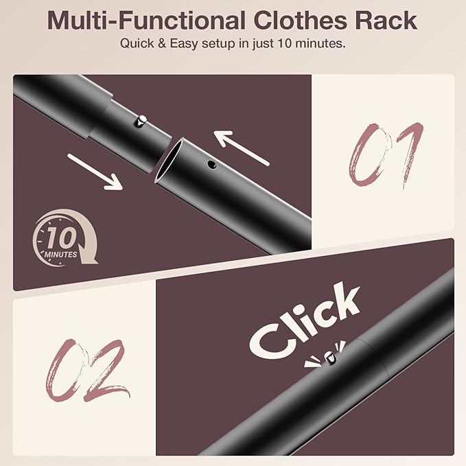 Clothes Rack, Double Rods Rolling Clothing Rack - Image 5