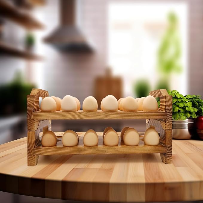 Wooden Egg Holder Countertop, Stackable Egg Storage Trays - Image 7