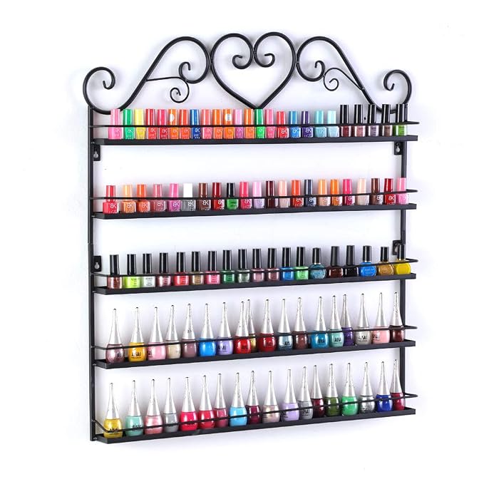 Dazone DIY Mounted 5 Shelf Nail Polish Wall Rack Organizer Holds 100 Bottles - Image 3