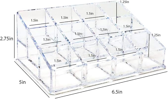 Isaac Jacobs Clear Acrylic 12 Compartment Nail Polish Holder, Organizer - Image 2