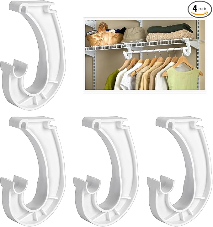 4Pcs Hanging Closet Rod Support, 3/4 Closet Shelf Rod Holder, Sturdy J-Shaped by senylanhxy