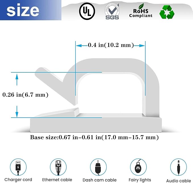 Cable Clips，50PCS Electrical Cord Management Adhesive Cable Wire Clip Wire - Image 2