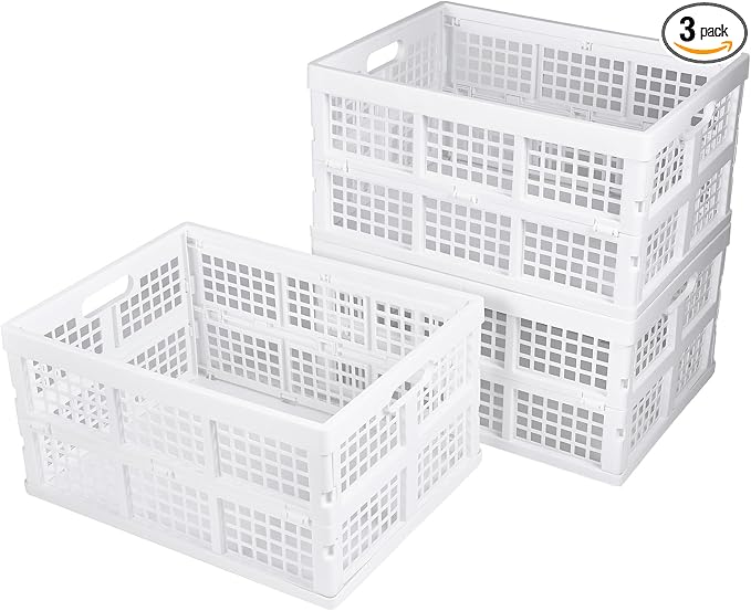 3-Pack Plastic Collapsible Storage Crates-30L, Foldable Plastic Crates by Aebeky