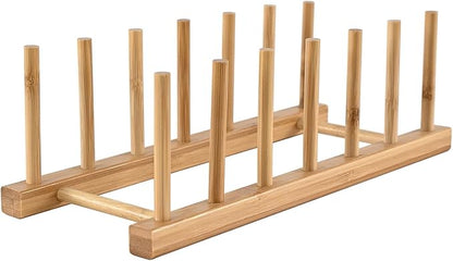 INNERNEED Bamboo Wooden Dish Rack, Vertical Plate & Lid Organizer by INNERNEED