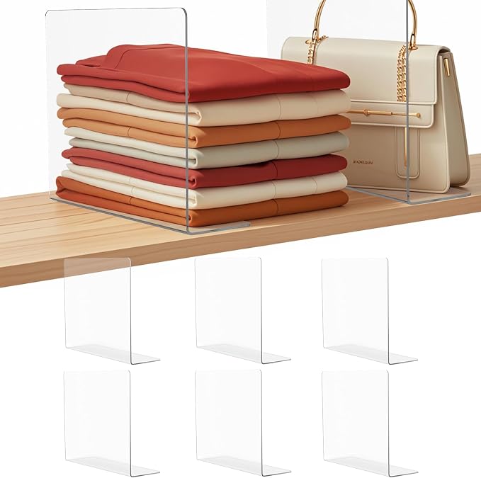 Acrylic Shelf Dividers for Closet Organization: 10" Tall x 12" Deep Closet by Lebouri