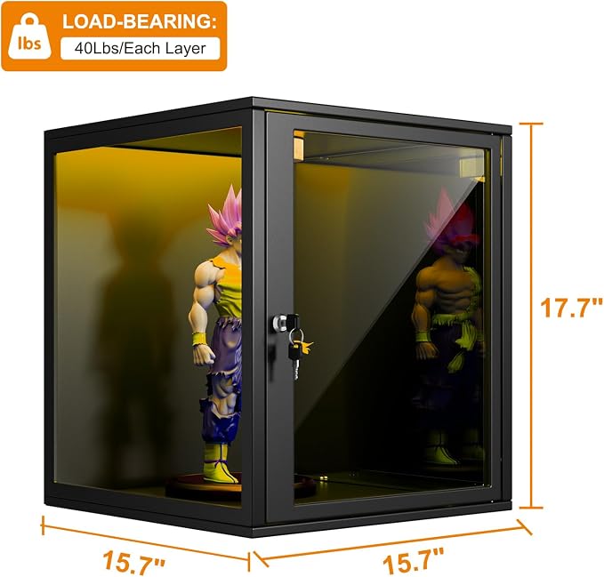 NAIZEA Display Case w/Lock, 17.7"x15.7"x15.7" LED Dustproof Show Case - Image 2