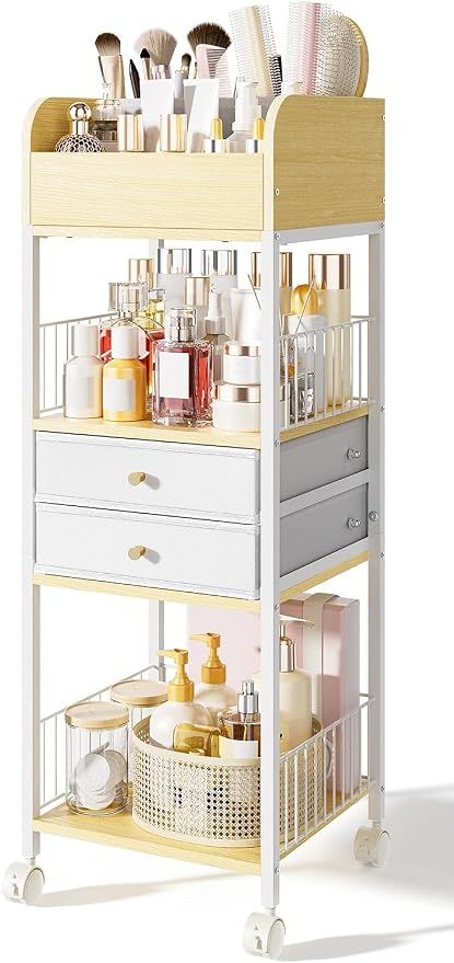 TidyStash Rolling Cart with Drawers 4-Tier Storage Cart with Large Drawers by TidyStash