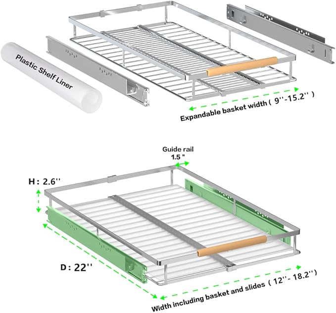 Expandable Pull Out Cabinet Drawer, Slide Out Shelves Heavy Duty Metal - Image 4