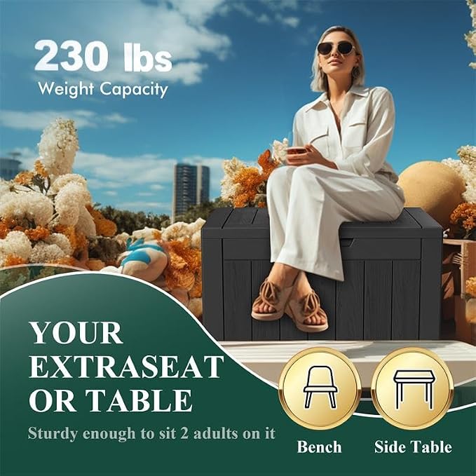 36 Gallon Outdoor Deck Box, Storage Lockable Waterproof Patio Furniture - Image 3
