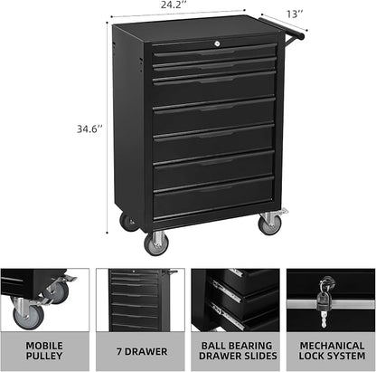 7-Drawer Rolling Tool Chest Cabinet, Large Capacity Metal Tool Box - Image 3