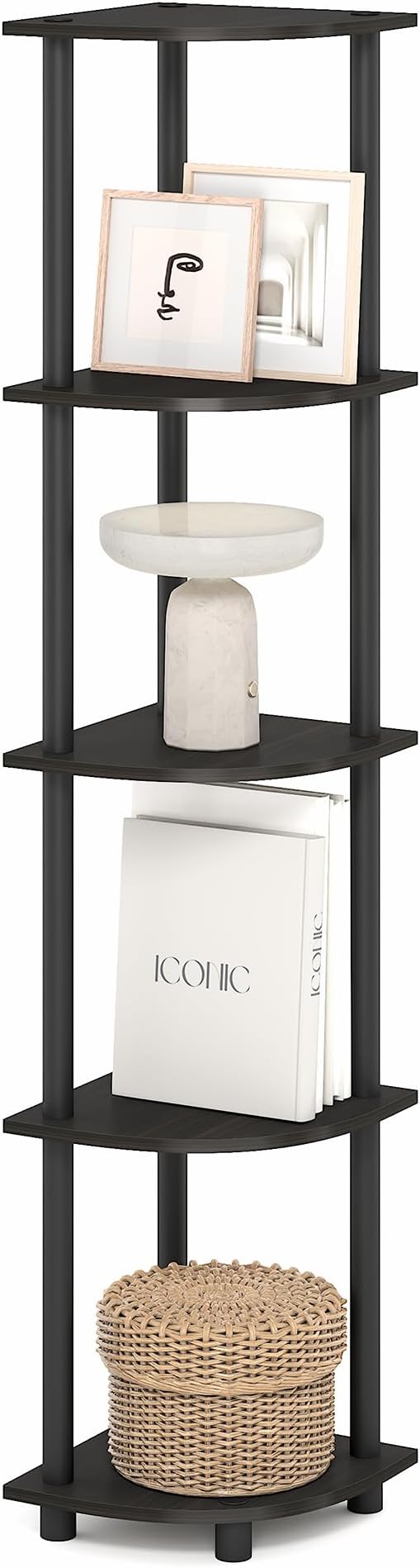 Furinno Turn-N-Tube Corner Shelf, 5-Tier Corner Bookshelf, Open Storage Shelves by Furinno-FitsYourSpaceFitsYourBudget