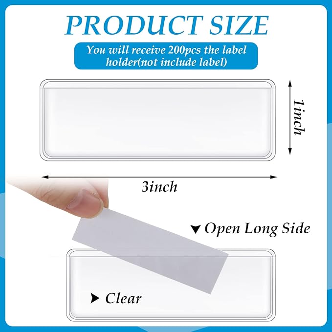 200 Pcs Label Holder Self Adhesive Clear Pocket 3x1 Inch Plastic Shelf Tag - Image 2