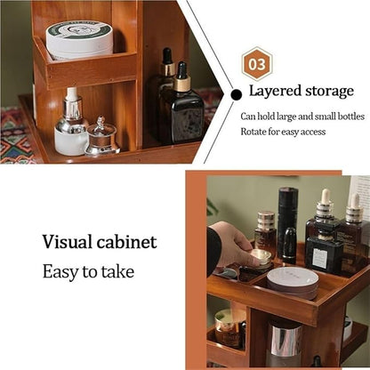 Wood Rotating Makeup Storage Tower 360° Spinning Cosmetic Organizer - Image 3