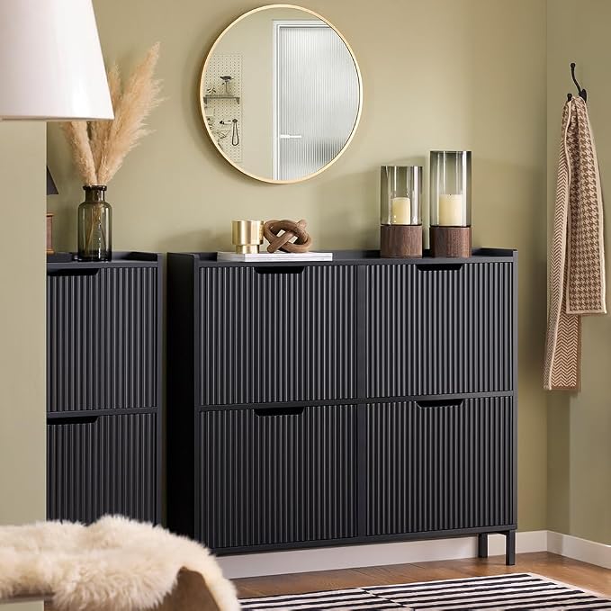 SoBuy Fluted Shoe Cabinet 4 Drawers, Narrow Shoe Storage Organizer - Image 8