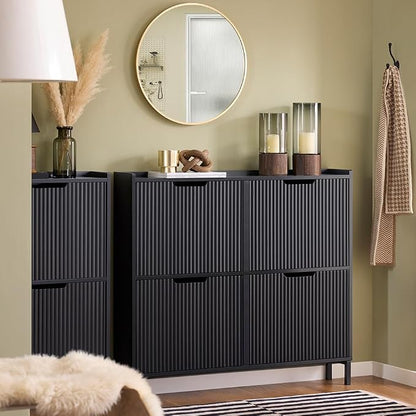 SoBuy Fluted Shoe Cabinet 4 Drawers, Narrow Shoe Storage Organizer - Image 8