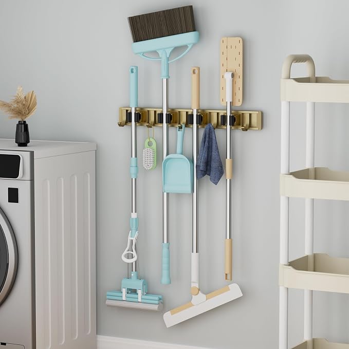 reliahom Broom Holder Wall Mount Mop Hanger Tools organizer 4Racks 5Hooks | - Image 5