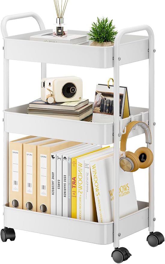 YASONIC 3-Tier Metal Rolling Cart, Sturdy Storage Utility Carts by YASONIC