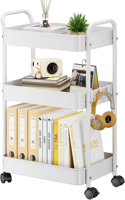 YASONIC 3-Tier Metal Rolling Cart, Sturdy Storage Utility Carts by YASONIC