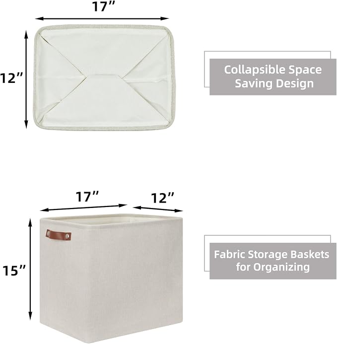 HNZIGE Collapsible Canvas Linen Storage Basket, Large Fabric Cloth Baskets - Image 2