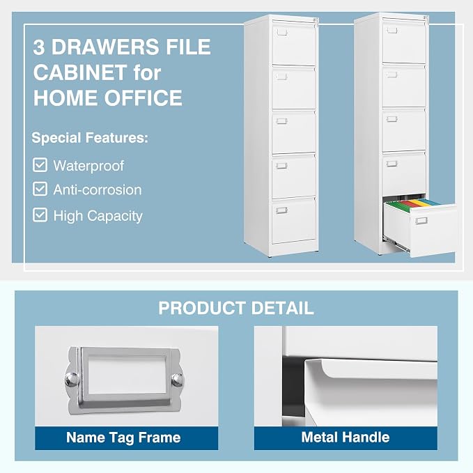5-Drawer File Cabinet, 16.3" Deep Vertical Metal Filing Cabinet - Image 5