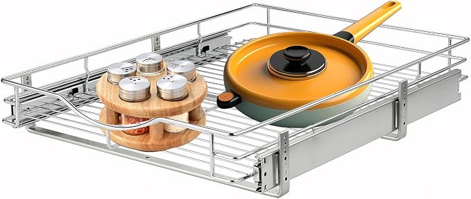 DINDON 1 Tier Pull Out Cabinet Organizer Heavy-Duty Metal Sliding Drawer Shelf by DINDON