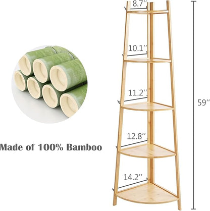 Bamboo Corner Shelf Stand for Display, 5-Tier Shelf for Organize - Image 3