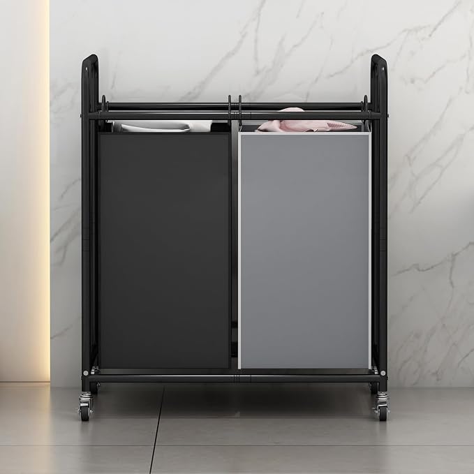 SUOERNUO Laundry Hamper Basket 2 Bag Laundry Sorter Cart - Image 3