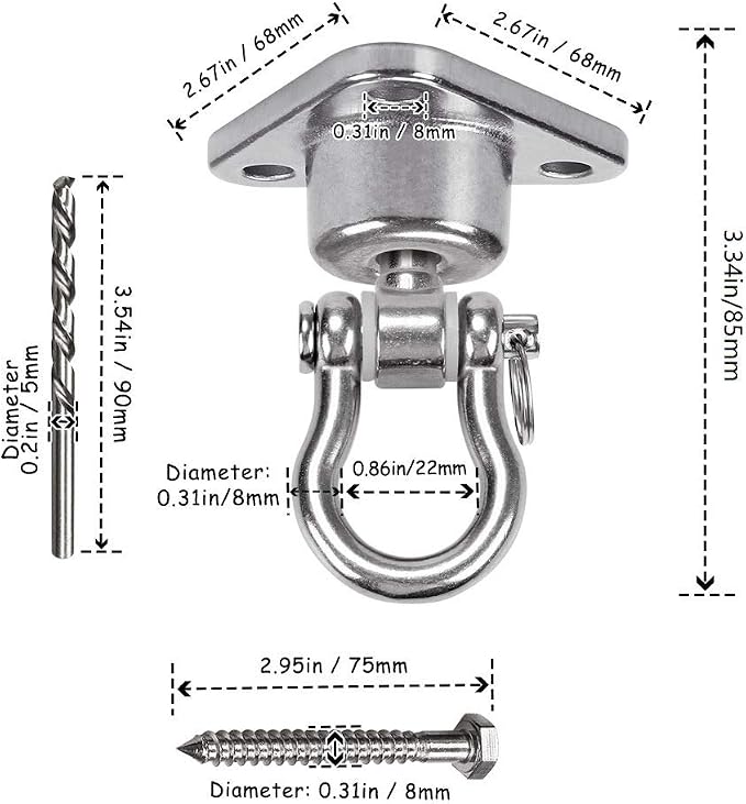 9M Stainless Steel Hanger with Smooth Swing Bearings, Heavy Duty 180°+360° - Image 6