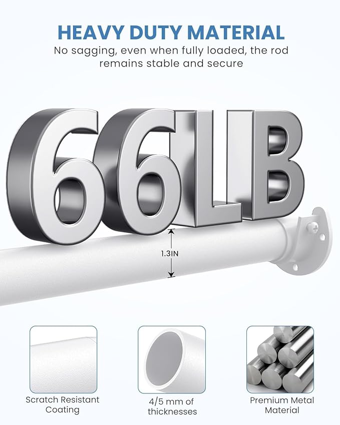 3 PACK Closet Rods for Hanging Clothes, 17 to 69 Inches Stepless Adjustable - Image 4