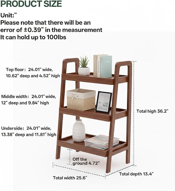 100% Solid Oak 3 Tier Ladder Shelf - Image 2