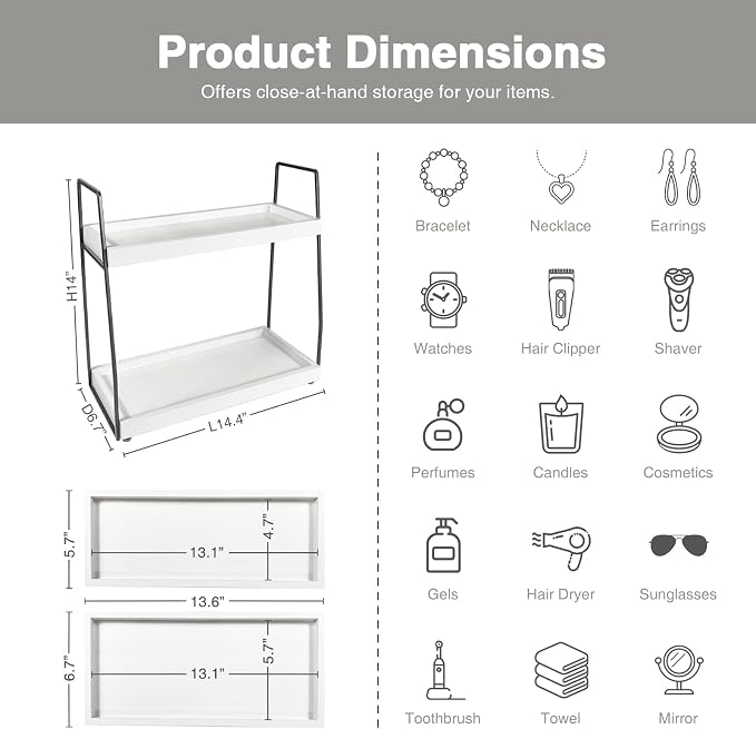 Forbena 2 Tier Bathroom Counter Organizer, Wood Shelf Tray - Image 2
