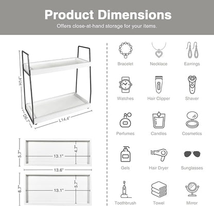 Forbena 2 Tier Bathroom Counter Organizer, Wood Shelf Tray - Image 2