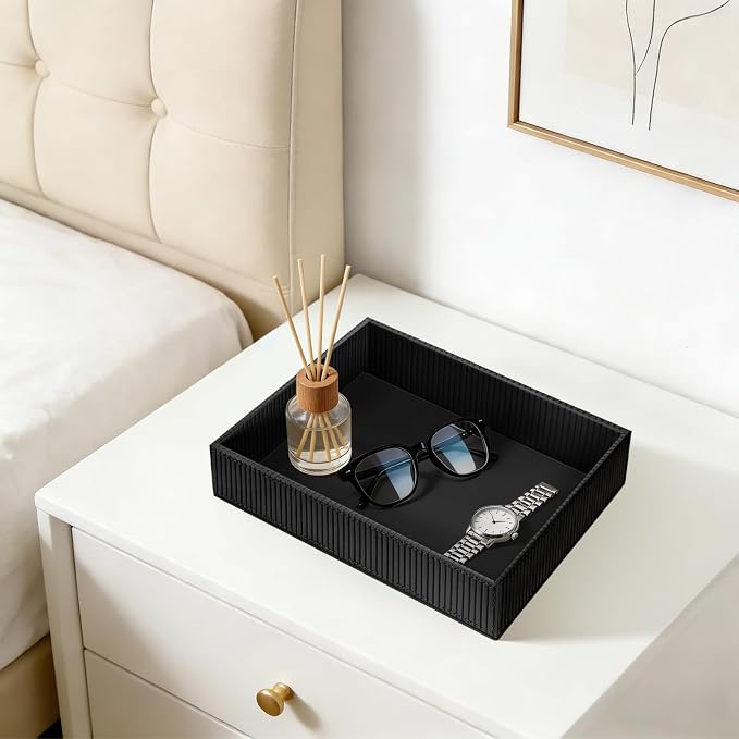 SITHON Valet Tray Desk Organizer, PU Leather Catchall Bedside Vanity Tray - Image 3