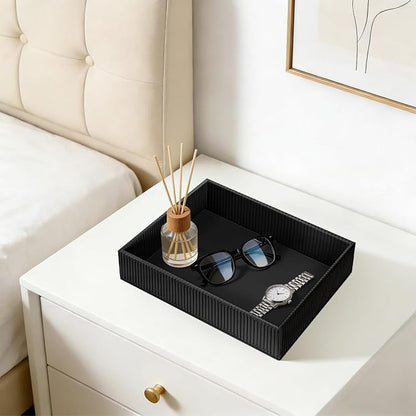 SITHON Valet Tray Desk Organizer, PU Leather Catchall Bedside Vanity Tray - Image 3