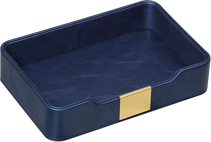 PU Leather Valet Tray with Gold Accent, Decorative Nightstand Organizer Desk by MEIBOOCH