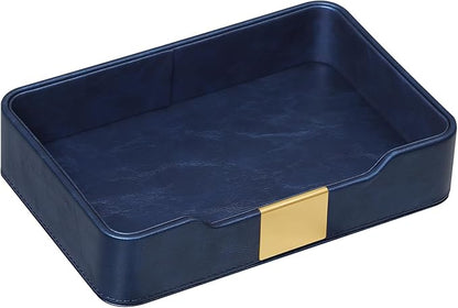 PU Leather Valet Tray with Gold Accent, Decorative Nightstand Organizer Desk by MEIBOOCH