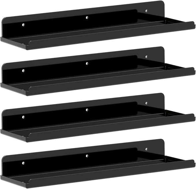 Lifewit Floating Shelves for Wall, 4 Pack Black Acrylic Shelf 15" Room Decor by Lifewit