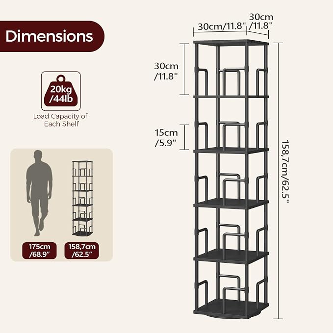 MAHANCRIS 5-Tier Rotating Bookshelf, Freestanding Corner Bookshelf, 360° - Image 3